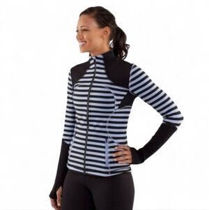 Lululemon Women's Forme Jacket Sea Stripe Polar Haze Black Stretch Thumbholes 4